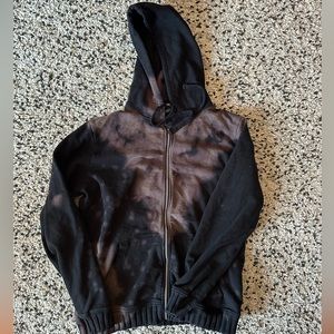 Black “Bleached” Pattern Zip-Up Hoodie